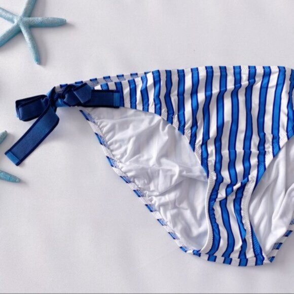 J. Crew | Surf Hipster Bikini Bottom Cabana Stripe Blue White Side Tie Plus 3X - Picture 5 of 12